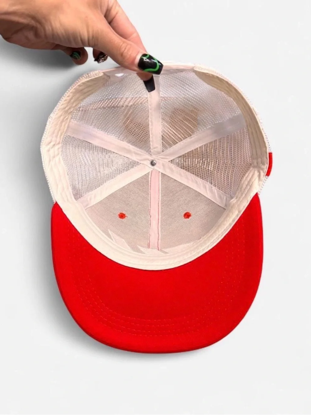 Red Trucker Snapback Hat with White Logo - men’s